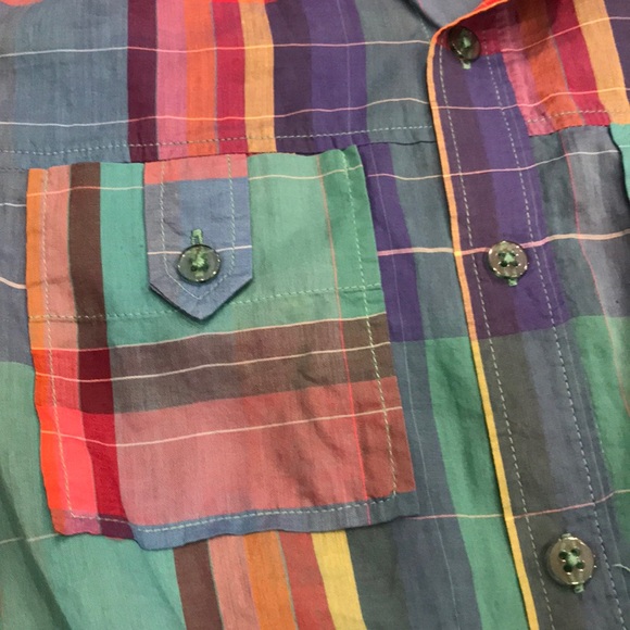 BDG Blue Plaid Rolled Sleeves Button Down Shirt - Picture 4 of 5